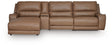 DeepWakes Caramel Leather 4-Piece Reclining Sectional with Chaise and Storage Console view 2