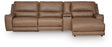 DeepWakes Caramel Leather 4-Piece Reclining Sectional with Chaise and Storage Console view 2