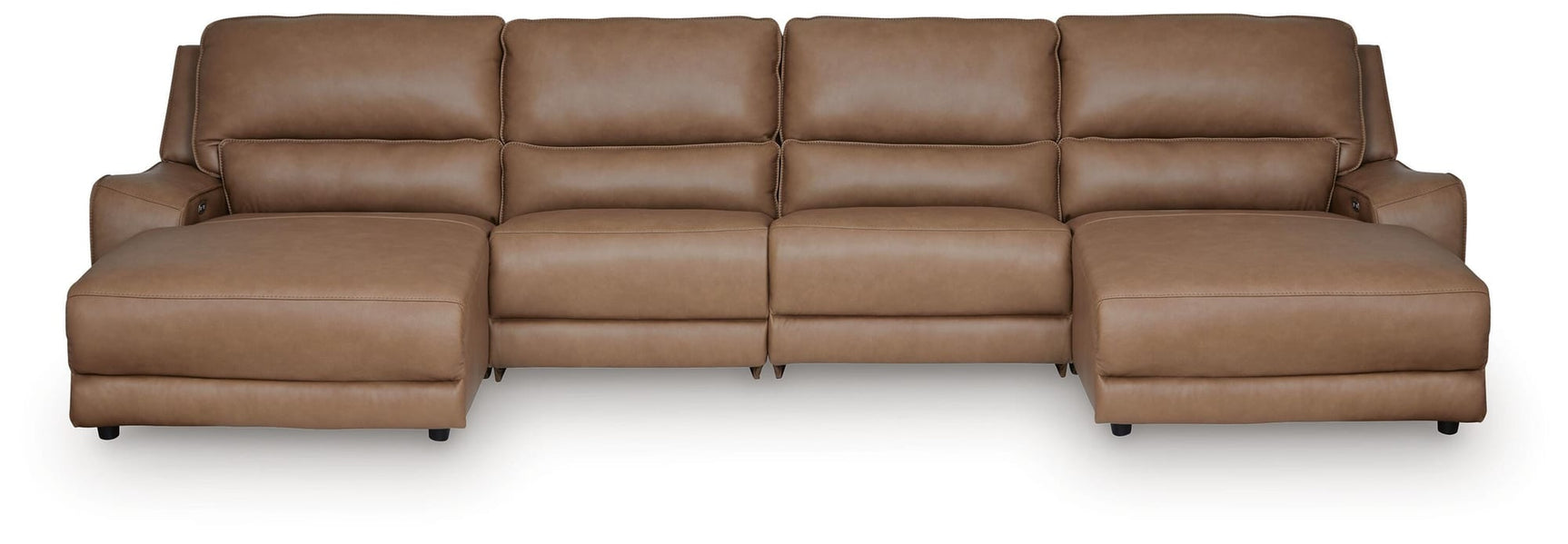 DeepWakes Caramel Leather 4-Piece Reclining Sectional with Double Chaise view 2