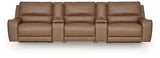 DeepWakes Caramel Leather 5-Piece Power Reclining Sectional view 2