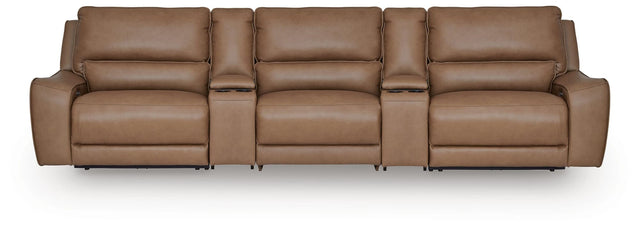 DeepWakes Caramel Leather 5-Piece Power Reclining Sectional view 2