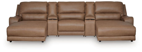 DeepWakes Caramel Leather 5-Piece Power Reclining Sectional with Chaise view 2