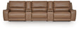 DeepWakes Caramel Leather 5-Piece Reclining Sectional with Storage Consoles view 2