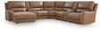 DeepWakes Caramel Leather 7-Piece Reclining Sectional with Chaise and Storage Consoles view 3