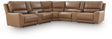 DeepWakes Caramel Leather 7-Piece Reclining Sectional with Storage Consoles view 2