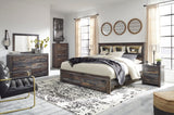 Drystan Multi Bookcase Bedroom Set with LED Headboard - Queen and Full Sizes Queen 5: Bed, Dresser, Mirror, Chest, NightStand from Decor Furniture