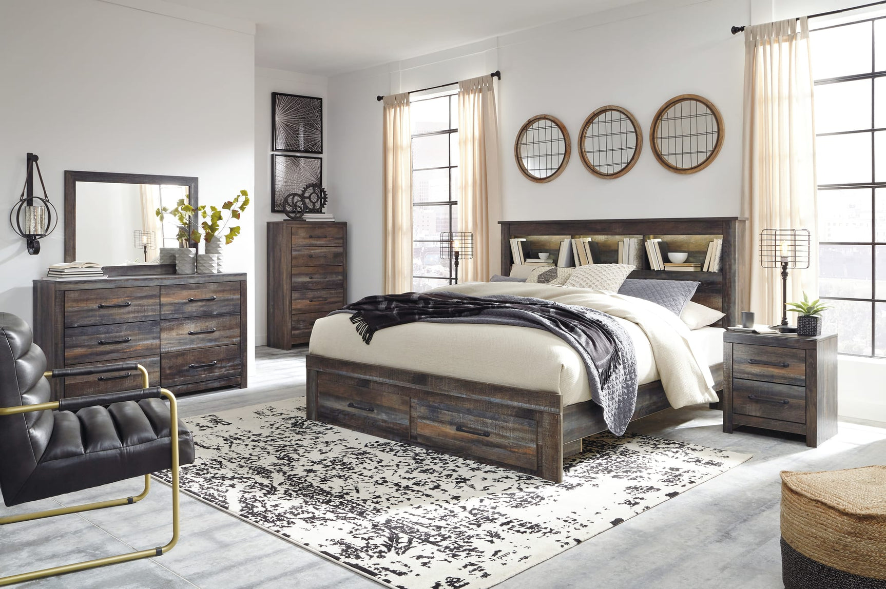 Drystan Multi Bookcase Storage Bedroom Set King 3: Bed, Dresser, Mirror from Decor Furniture
