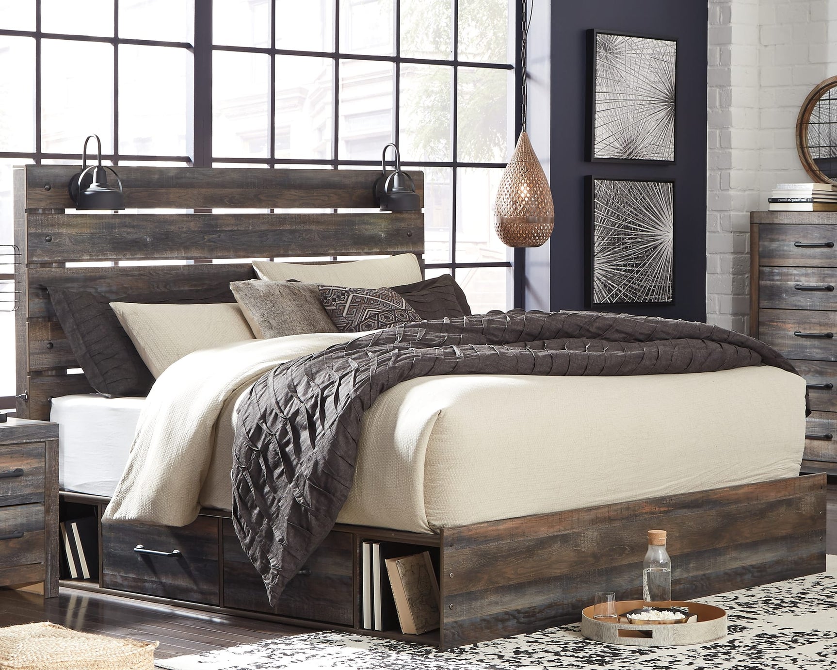 Drystan Multi Panel 2 Storage Bedroom Set King 3: Bed, Dresser, Mirror from Decor Furniture