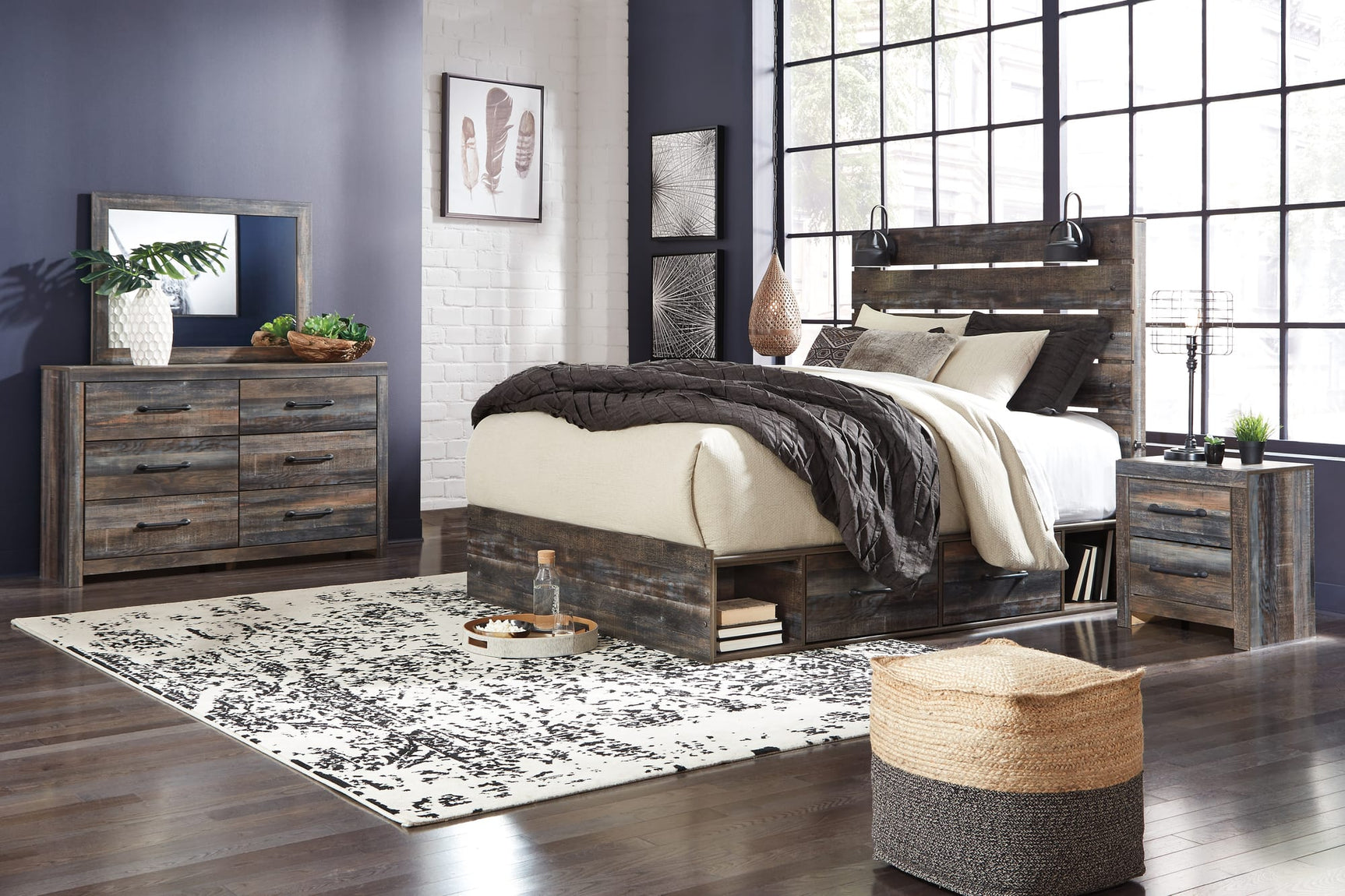 Drystan Multi Panel 4 Storage Bedroom Set with Bed, Dresser, Mirror, Chest, and Nightstand King 3: Bed, Dresser, Mirror from Decor Furniture