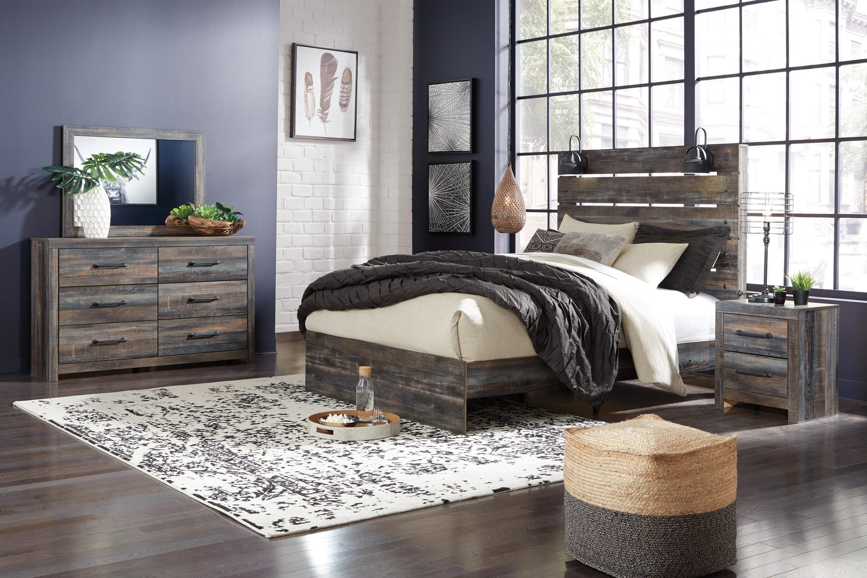 Drystan Multi Panel Bedroom Set Queen 4: Bed, Dresser, Mirror, NightStand from Decor Furniture