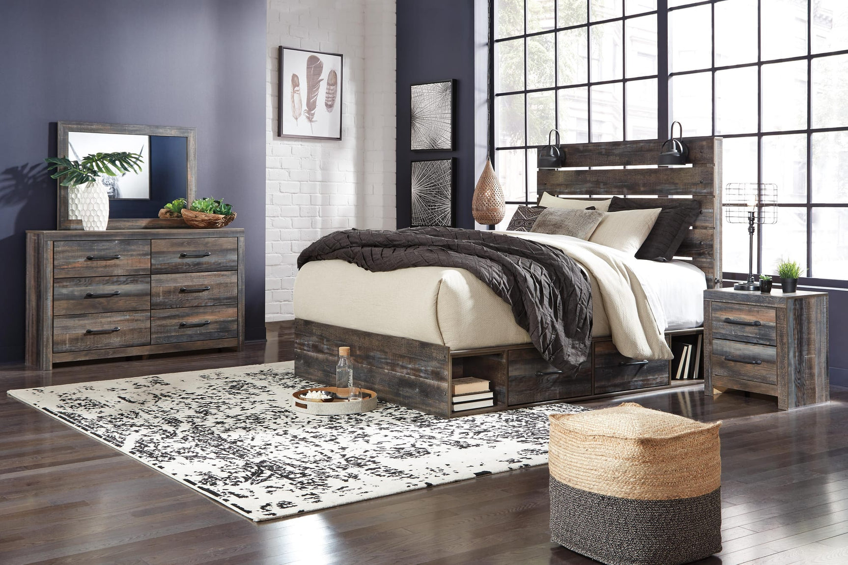 Drystan Multi Panel Bedroom Set King 4: Bed, Dresser, Mirror, NightStand from Decor Furniture