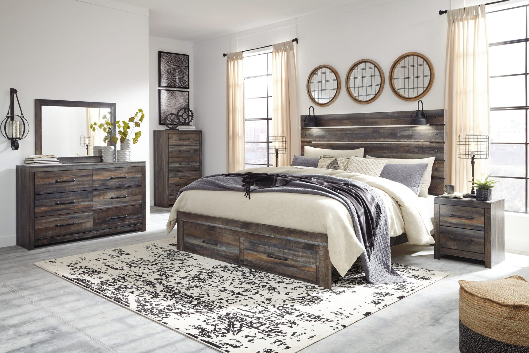 Drystan Multi Panel King Storage Bedroom Set King 3: Bed, Dresser, Mirror from Decor Furniture