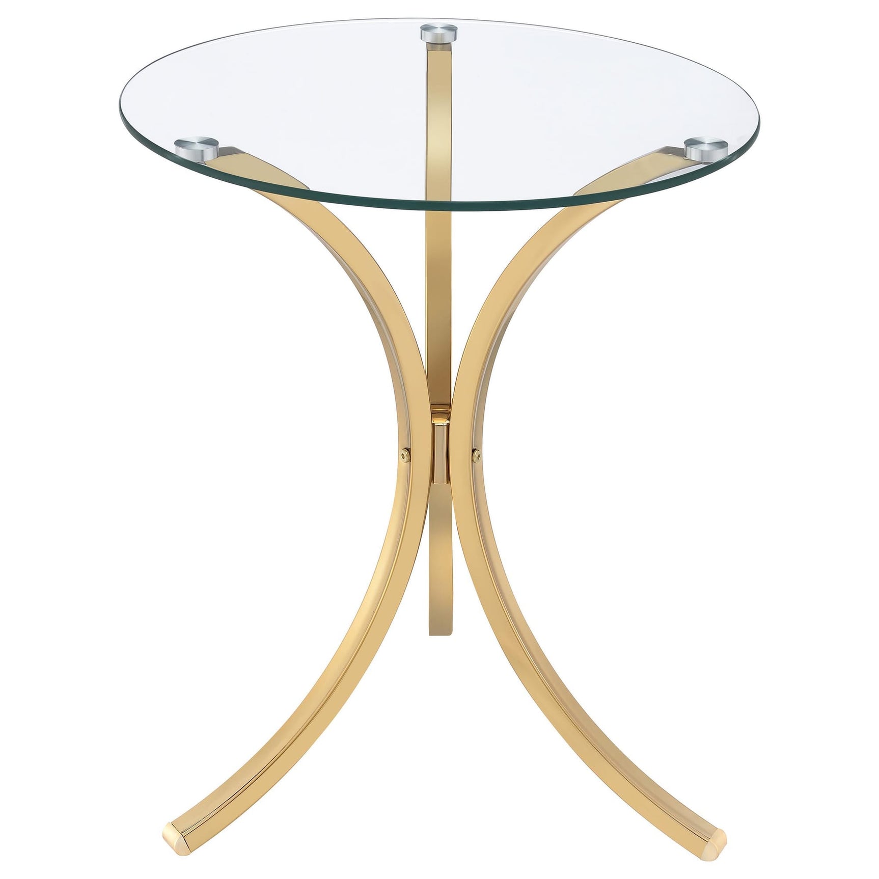 Eloise Round Glass Top Curved Metal Side Table Gold from Decor Furniture
