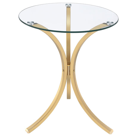 Eloise Round Glass Top Curved Metal Side Table Gold from Decor Furniture