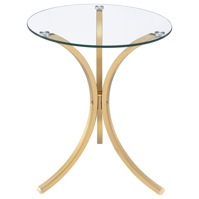 Eloise Round Glass Top Curved Metal Side Table Gold from Decor Furniture