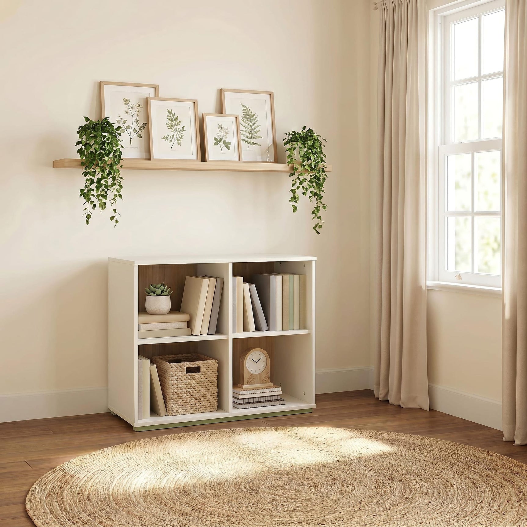 Evren 4-cubby Horizontal Bookcase with Natural Interior Off White view 2
