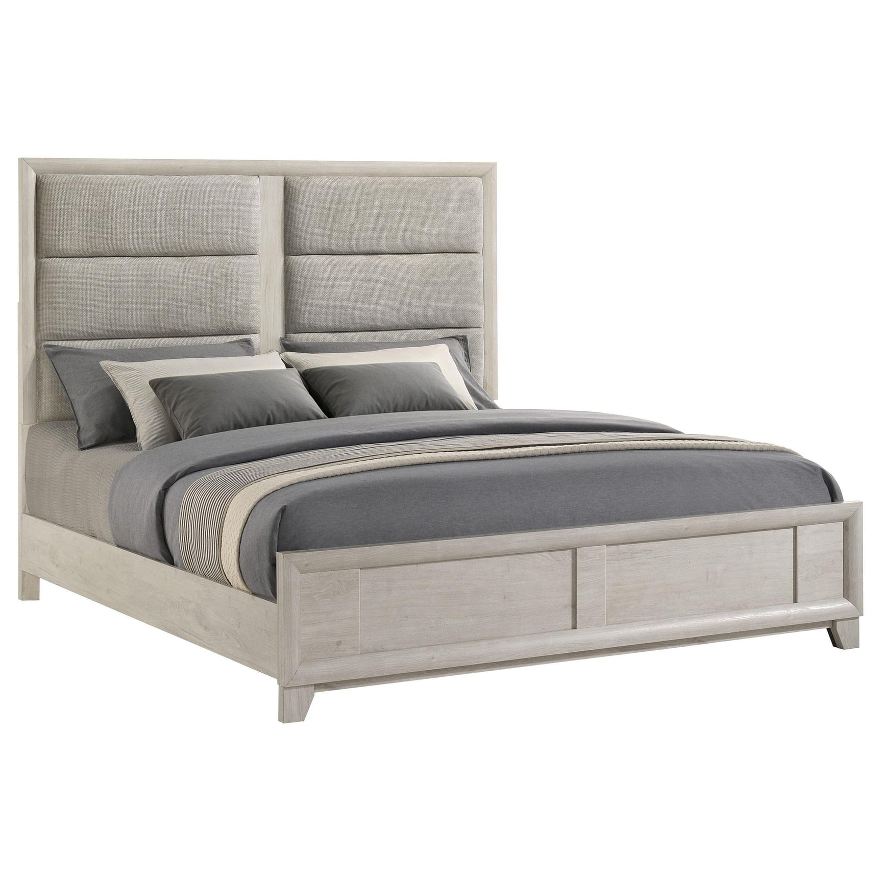 Farre Eastern King Upholstered Platform Panel Bed Washed Grey view 3