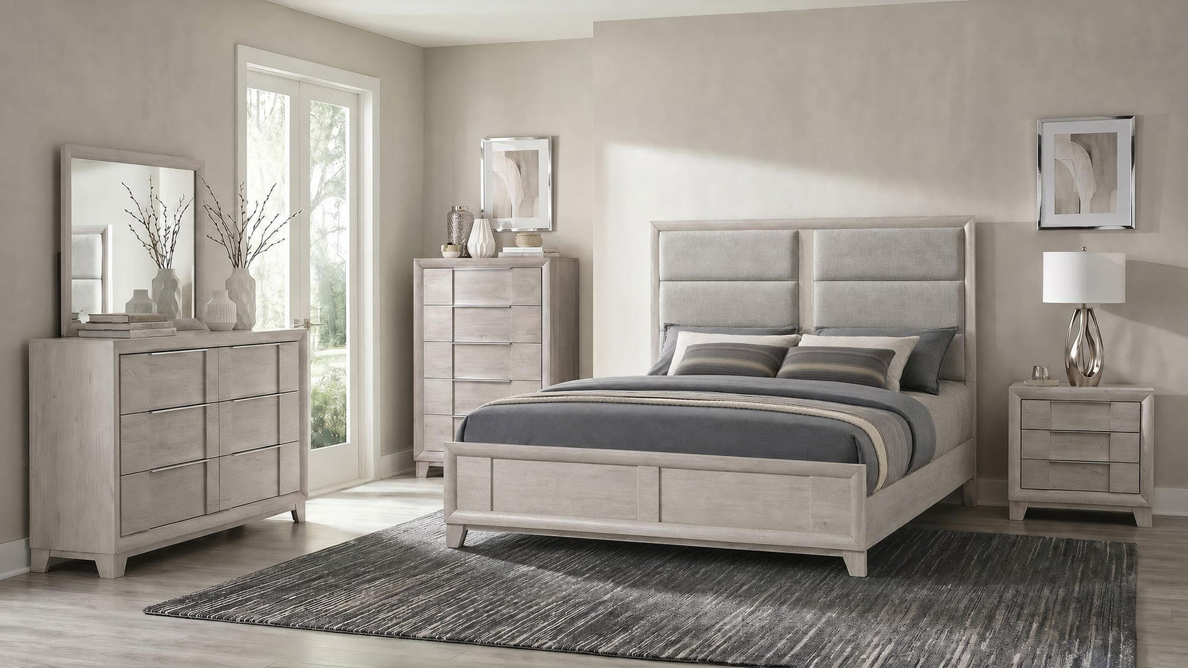 Farre Eastern King Upholstered Platform Panel Bed Washed Grey view 12