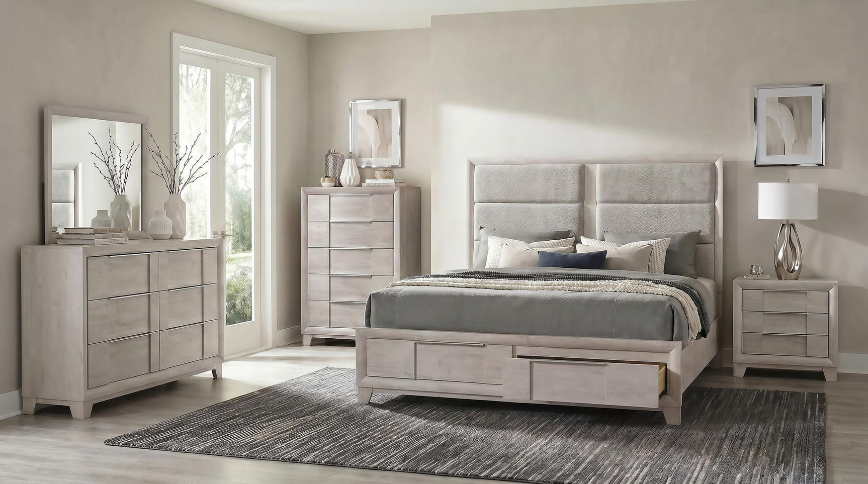Farre Eastern King Upholstered Storage Platform Bed Washed Grey view 11