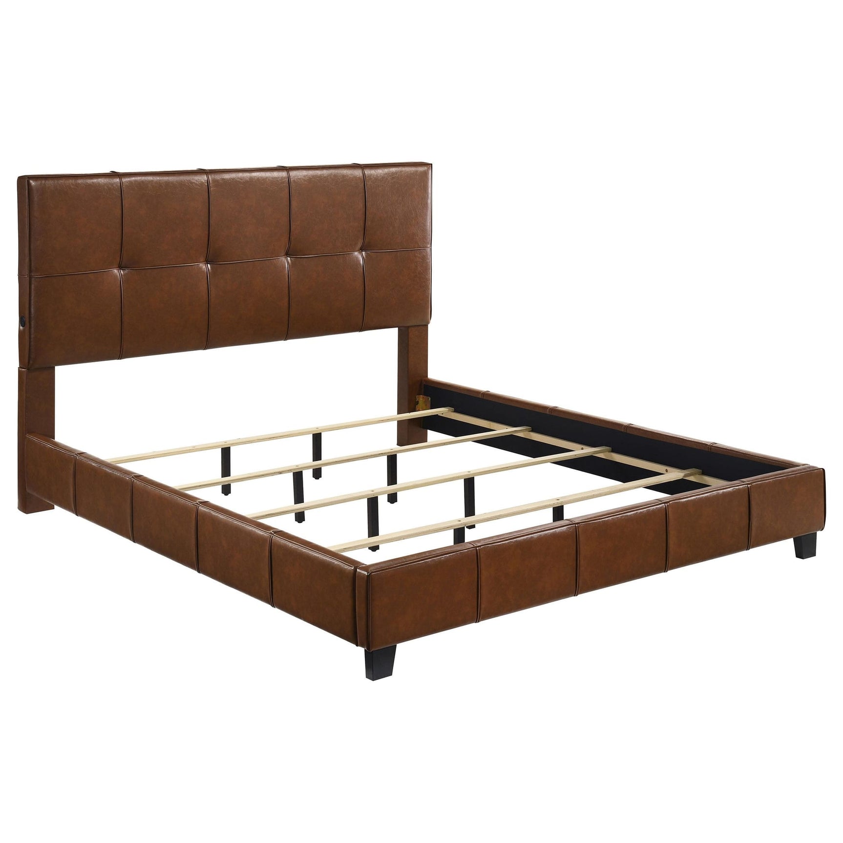 Farrell Eastern King Leatherette Upholstered Panel Bed Brown from Decor Furniture