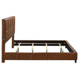 Farrell Eastern King Leatherette Upholstered Panel Bed Brown view 5