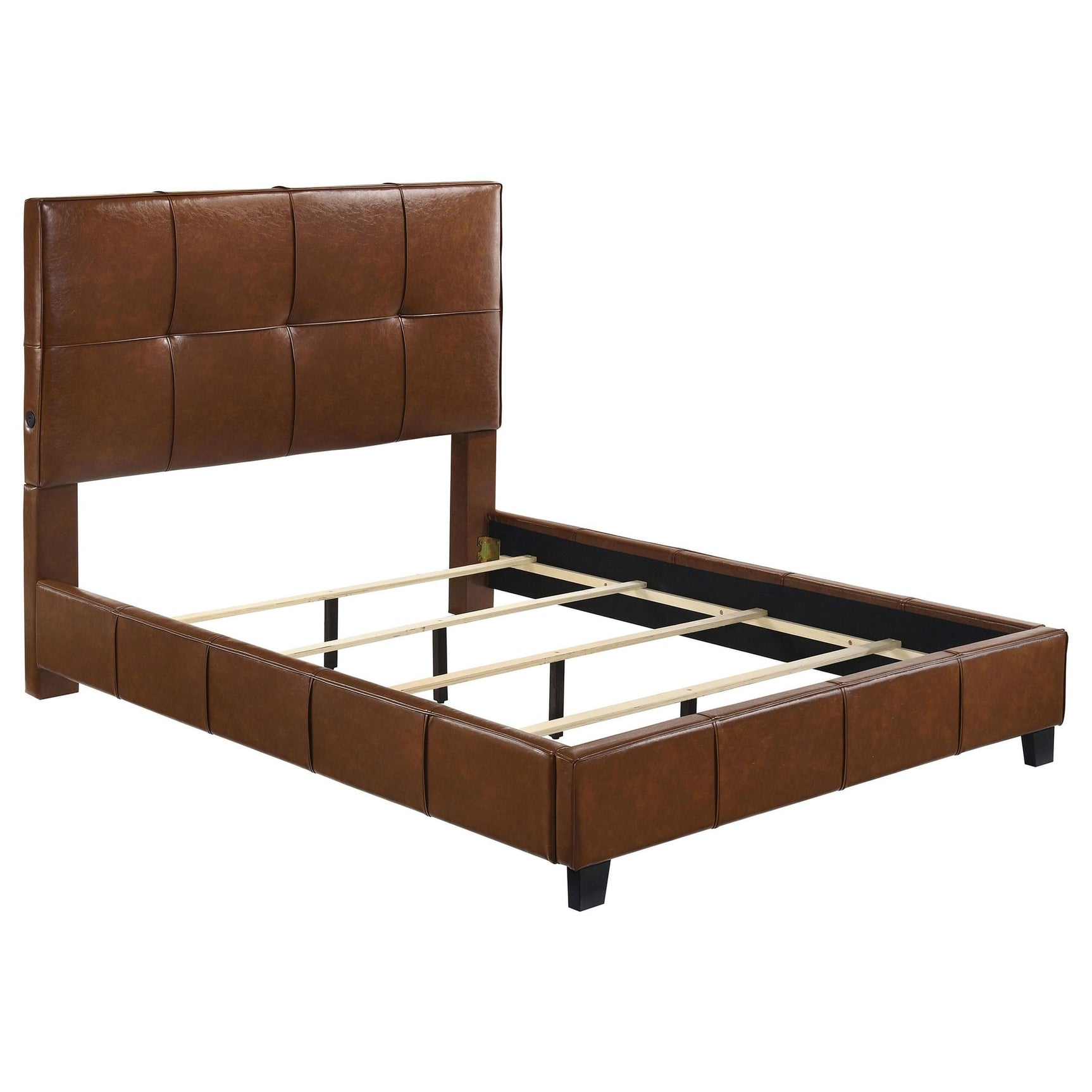Farrell Queen Leatherette Upholstered Panel Bed Brown from Decor Furniture
