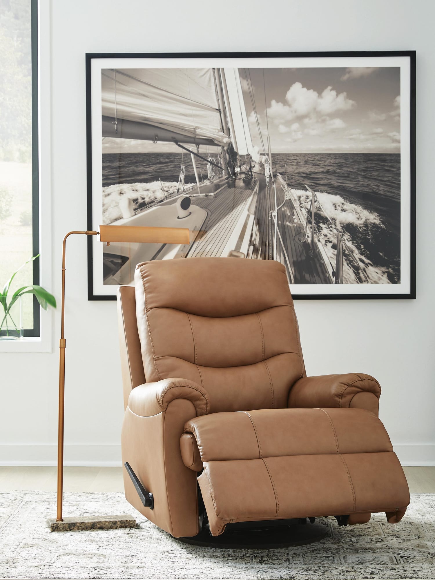 Flynwood Butternut Leather Swivel Glider Recliner view 7