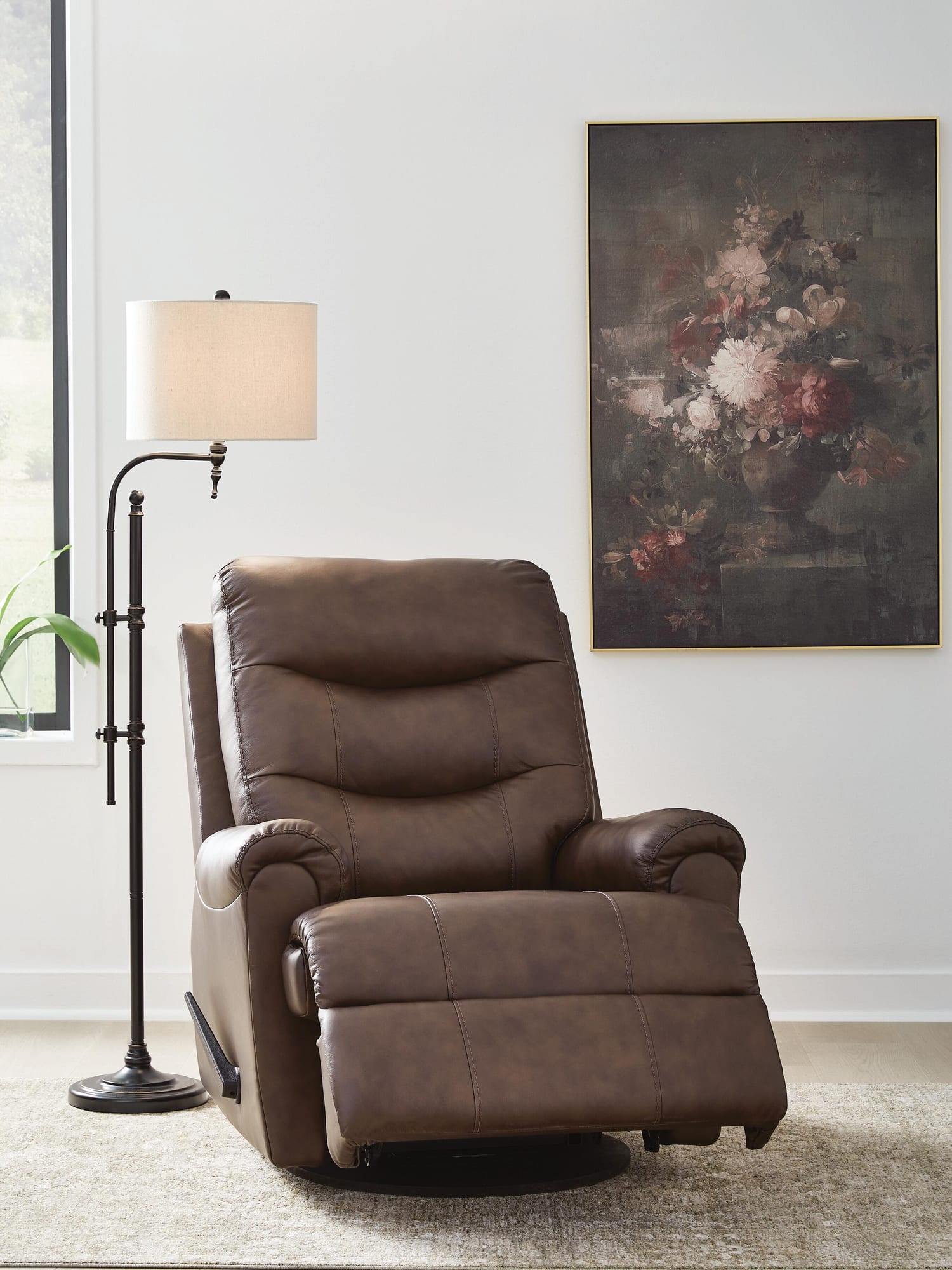 Flynwood Espresso Leather Swivel Glider Recliner view 7