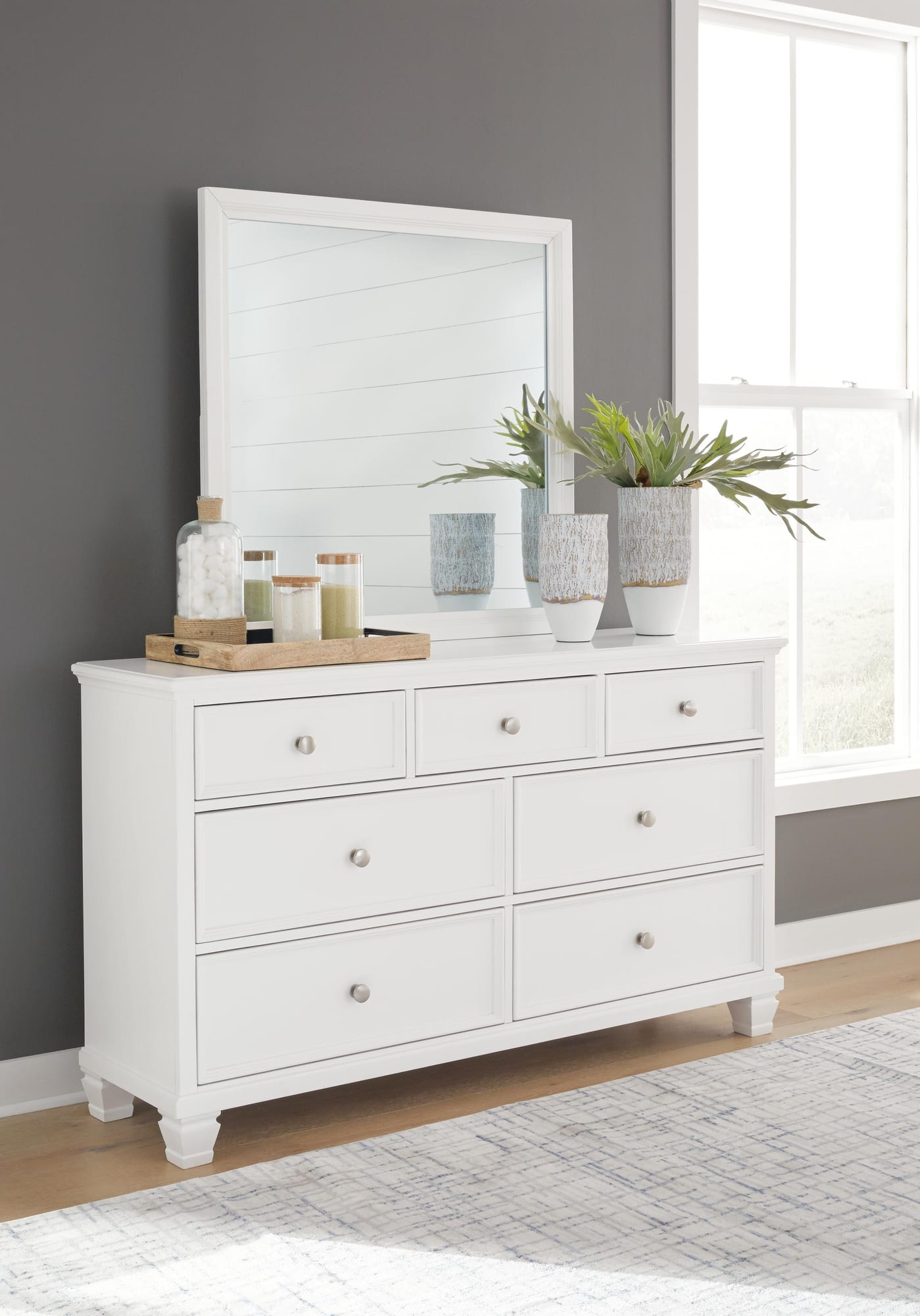 Fortman White Panel Bedroom Set Queen 5: Bed, Dresser, Mirror, Chest, NightStand from Decor Furniture