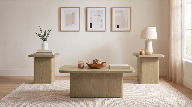 Fraser 3-Piece Greige Pedestal Coffee and End Table Set from Decor Furniture