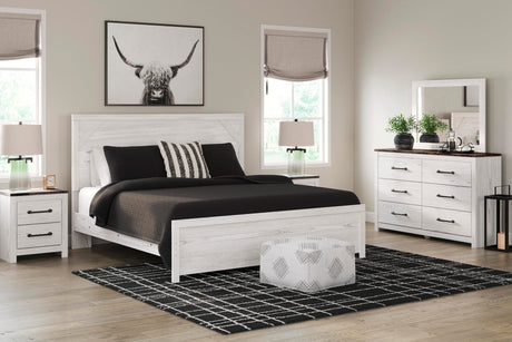 Gerridan White/Gray Panel Bedroom Set King 4: Bed, Dresser, Mirror, NightStand from Decor Furniture