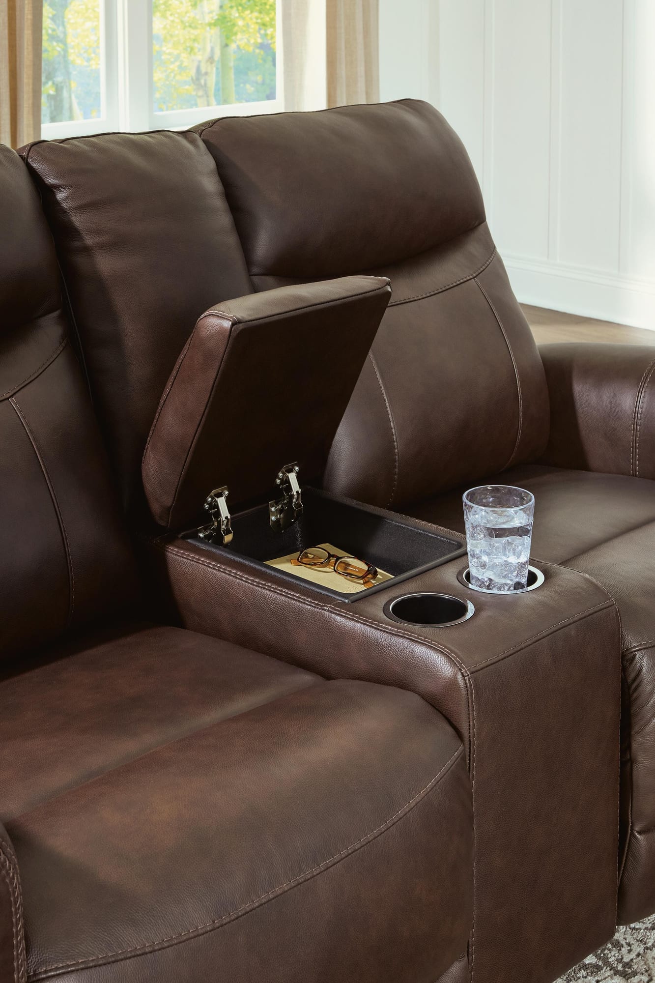 Gravier Cordova Leather Power Reclining Loveseat with Console from Decor Furniture