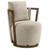 Harlowe Upholstered Swivel Accent Chair with Wood Arms Greige and Brown from Decor Furniture