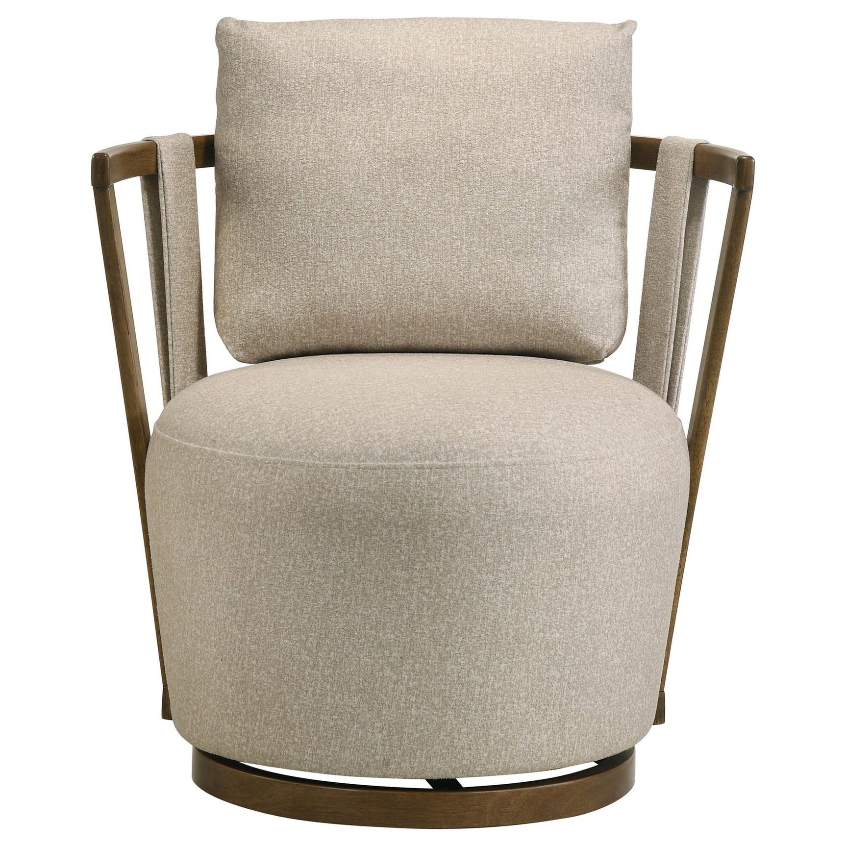 Harlowe Upholstered Swivel Accent Chair with Wood Arms Greige and Brown view 2