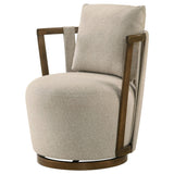 Harlowe Upholstered Swivel Accent Chair with Wood Arms Greige and Brown view 3