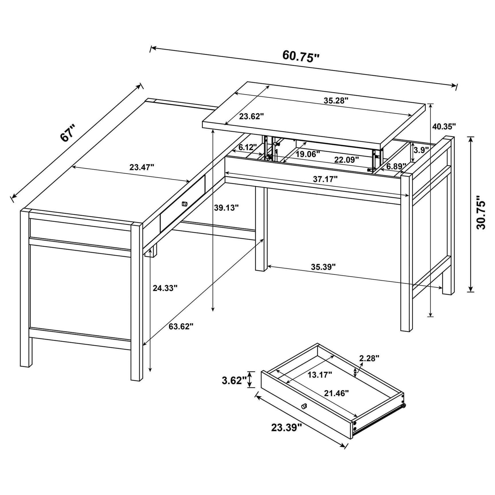 Hogan 1-drawer Lift Top L-shape Computer Writing Desk Mango view 10