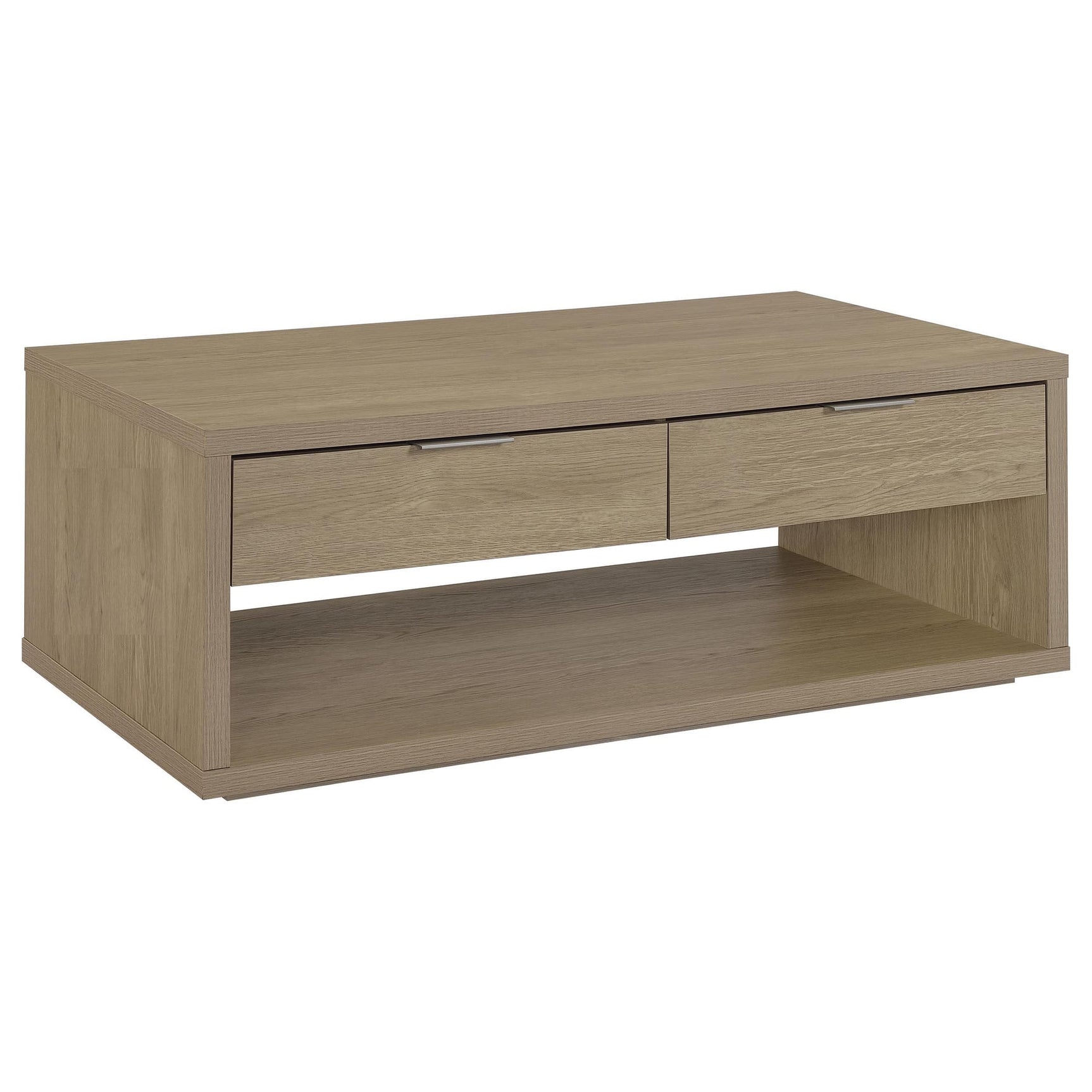 Ingram 2-Drawer Rectangular Coffee Table with Open Shelf Latte from Decor Furniture