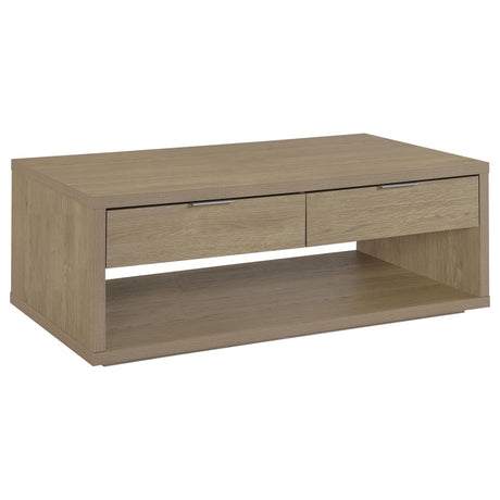 Ingram 2-Drawer Rectangular Coffee Table with Open Shelf Latte from Decor Furniture