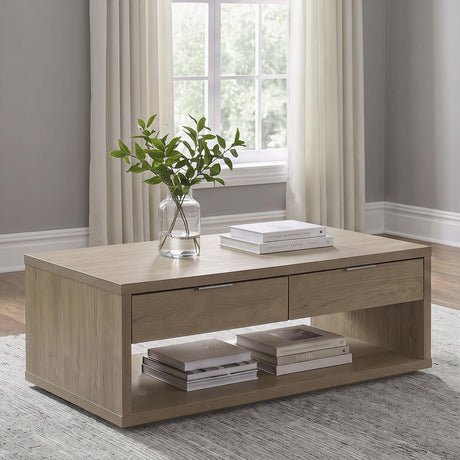 Ingram 2-Drawer Rectangular Coffee Table with Open Shelf Latte view 2