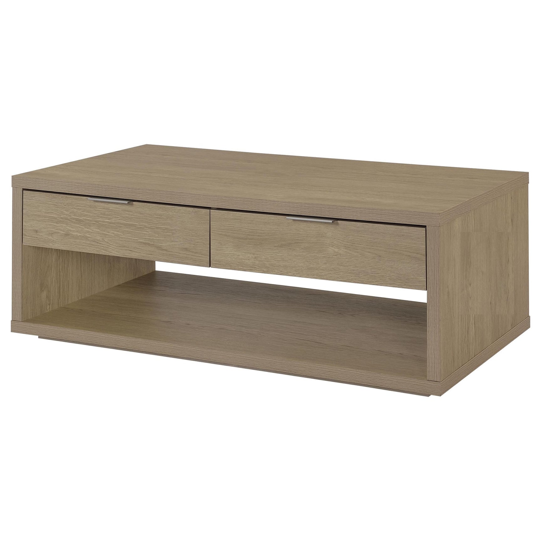 Ingram 2-Drawer Rectangular Coffee Table with Open Shelf Latte view 5