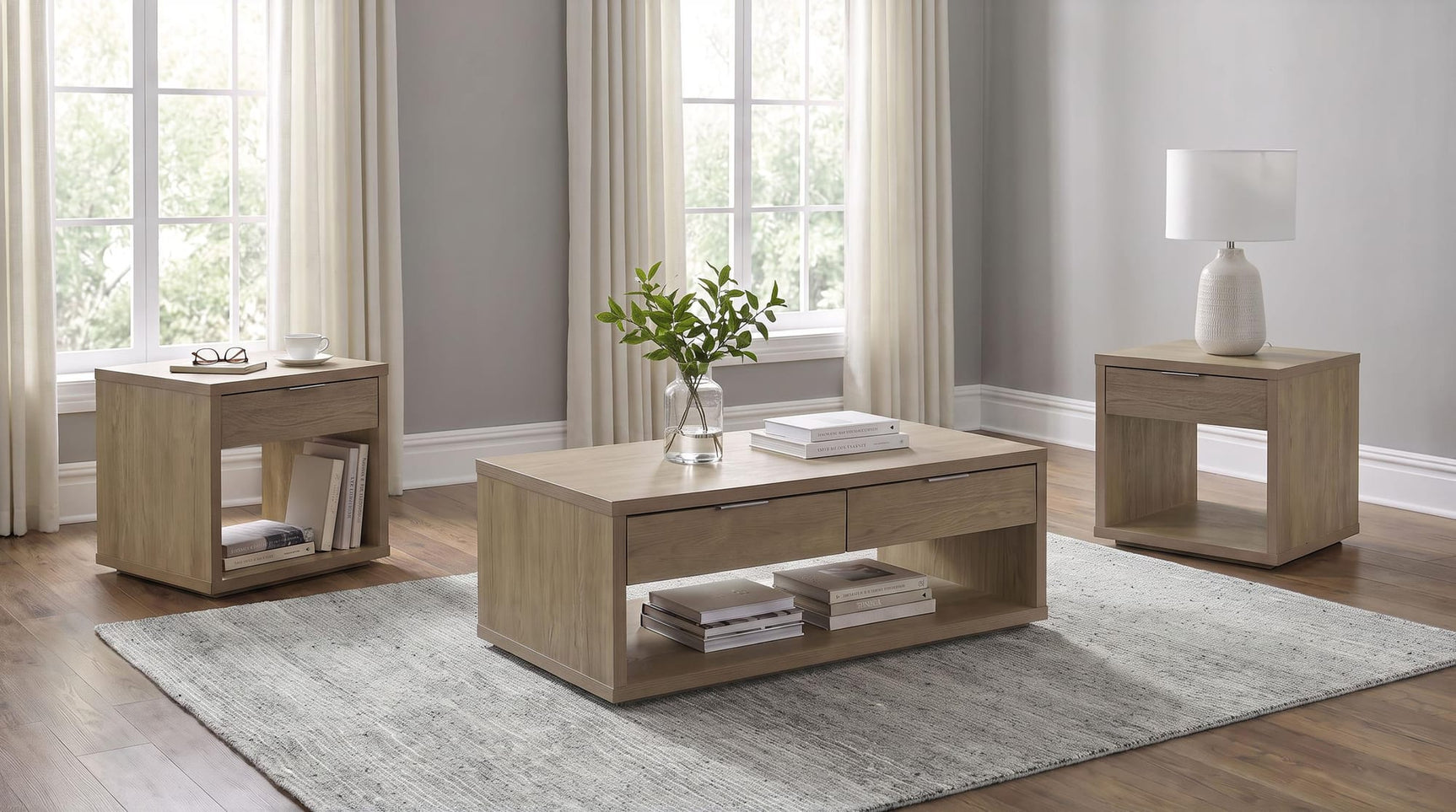 Ingram 3-Piece Coffee and End Table Set with Storage Latte from Decor Furniture