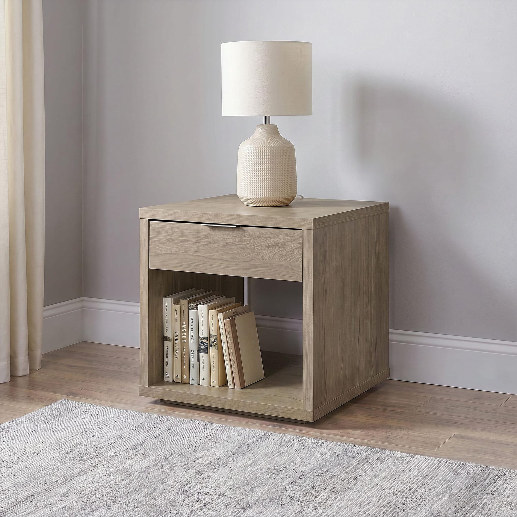 Ingram Square End Table with Drawer and Open Shelf Latte view 2