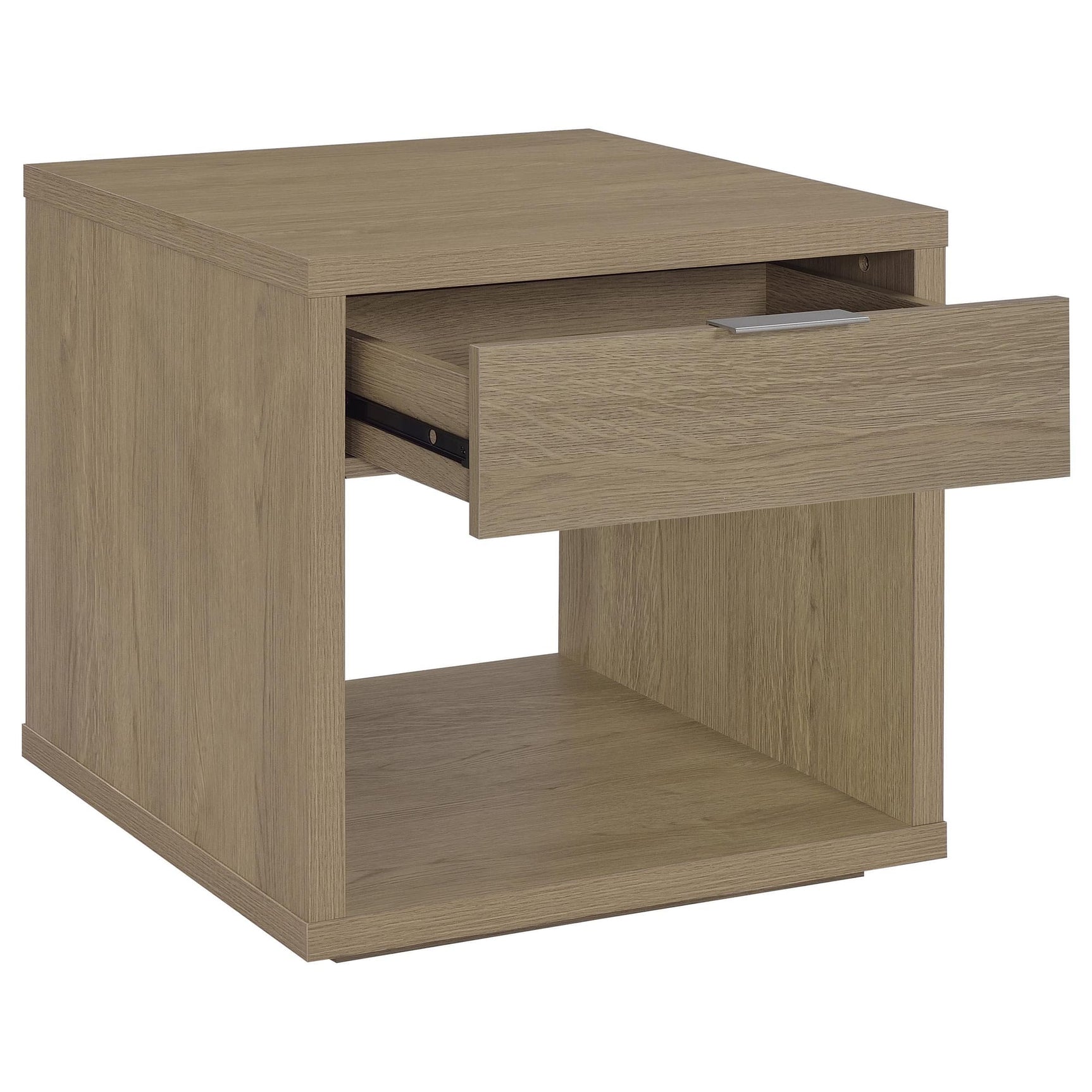 Ingram Square End Table with Drawer and Open Shelf Latte view 3