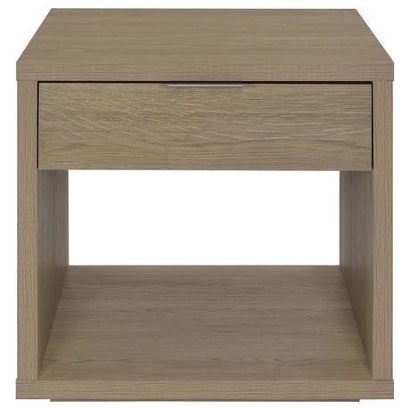Ingram Square End Table with Drawer and Open Shelf Latte view 4