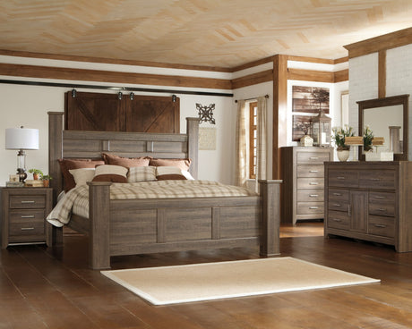 Juararo Dark Brown Poster Bedroom Set King 3: Bed, Dresser, Mirror from Decor Furniture