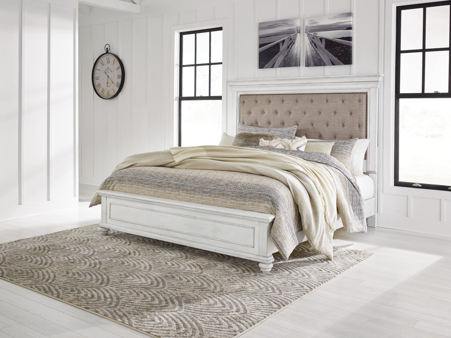Kanwyn Whitewash Panel Bedroom Set Queen 3: Bed, Dresser, Mirror from Decor Furniture