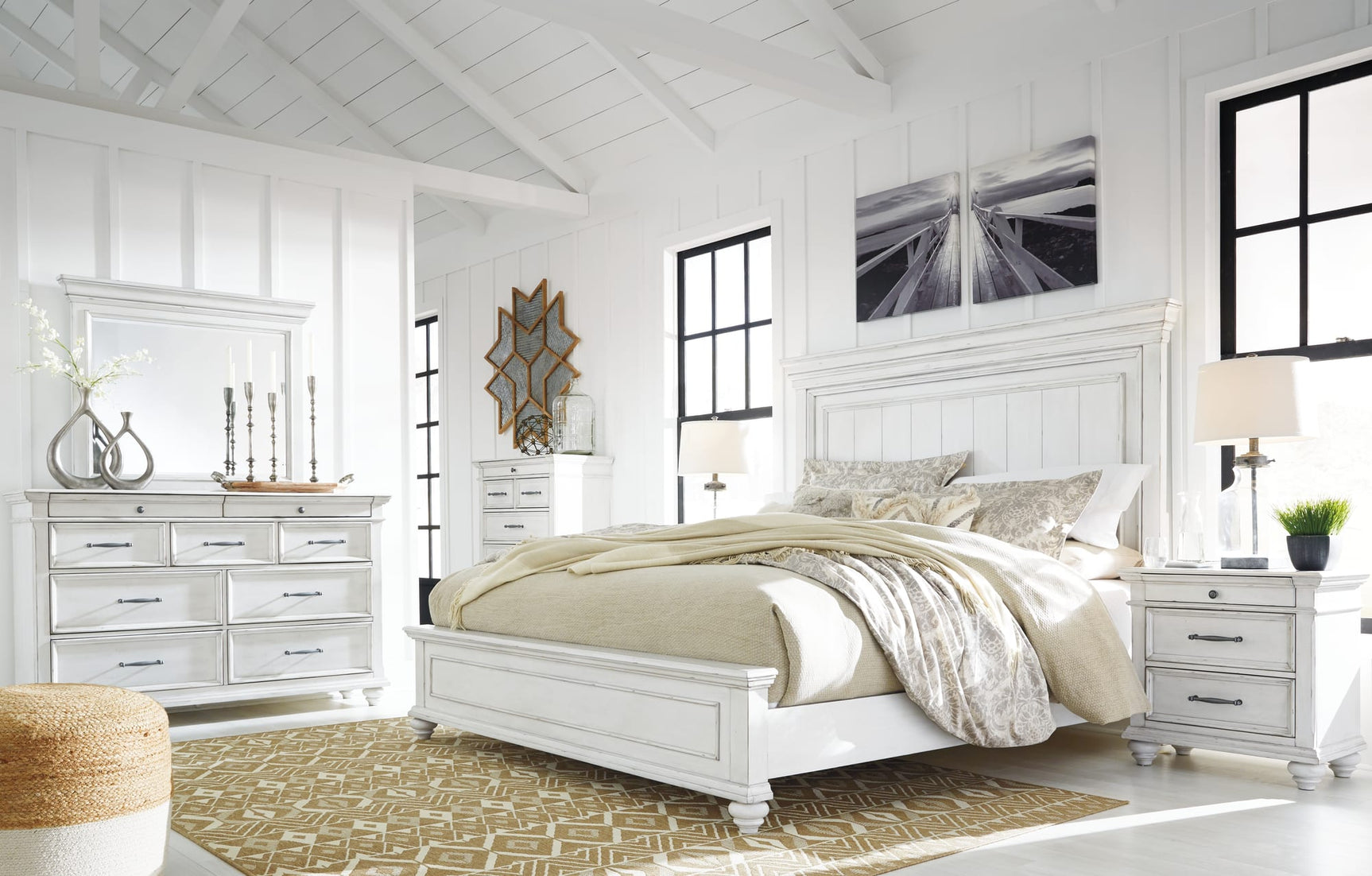 Kanwyn Whitewash Panel Bedroom Set with Multiple Configurations King 3: Bed, Dresser, Mirror from Decor Furniture