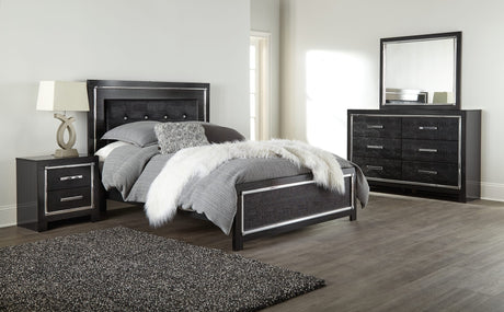 Kaydell Black Upholstered Panel Bedroom Set – Queen and King King 3: Bed, Dresser, Mirror from Decor Furniture