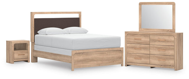 Kinlanni Tan Upholstered Panel Bedroom Set from Decor Furniture