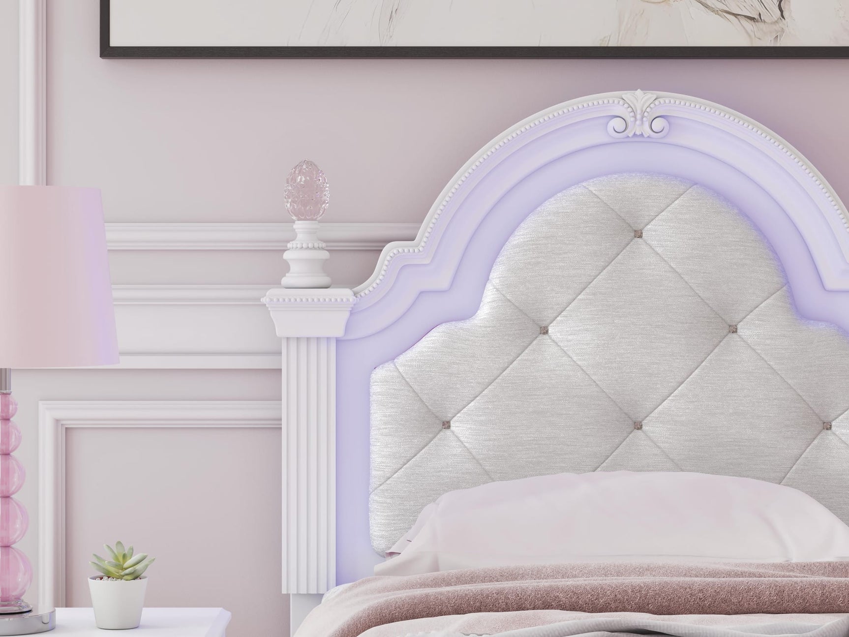 Kozlani White Upholstered Panel Bedroom Set Twin 3: Bed, Dresser, Mirror from Decor Furniture